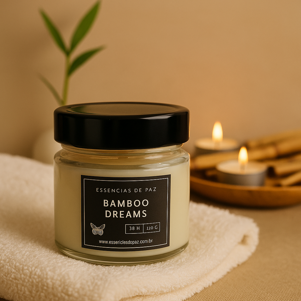 Bamboo Dreams – Vela Artesanal Vegana | 120g • 30h de Frescor e Equilíbrio